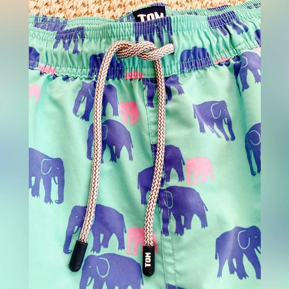 Tom & Teddy Elephant Print Swim Trunks XXL Men’s Teal Blue Pink Beach Shorts